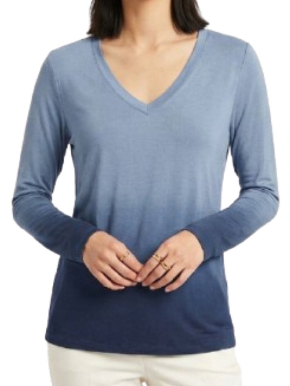 NWT Harmony and Balance Blue Ombre Twist Back V-Neck Long Sleeve Top